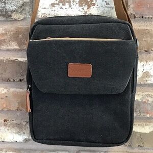 COOL BELL Unisex Gray Black Canvas Padded Small Laptop Crossbody Bag